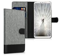 kwmobile Coque Portefeuille Compatible avec Xiaomi Mi Max 3 - Étui à Rabat Simili Cuir avec Compartiment Cartes - Gris-Noir