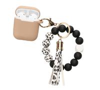 kwmobile Coque pour Apple Airpods 1 & 2 avec dragonne - Housse de Protection en Silicone avec Porte-clés - Étui pour écouteurs - Cappuccino-Noir