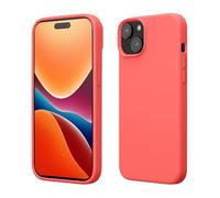kwmobile Coque pour iPhone 15 Plus Coque - Housse de téléphone Fine en Silicone avec Surface Douce et Anti-Choc - Corail Fluo