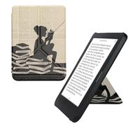 kwmobile Coque pour liseuse électronique Kobo Clara BW/Colour - Coque Rabat liseuse en Simili Cuir - Étui de Protection Noir-Beige
