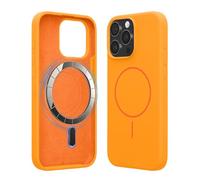 kwmobile Coque pour téléphone pour Apple iPhone 15 Pro Max - Coque avec Bords en Silicone - Dos magnétique Compatible MagSafe - Disponible en Orange fruitée