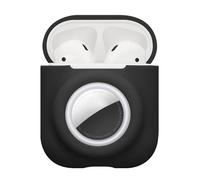 kwmobile Étui 2 en 1 compatible avec Apple Airpods 1 & 2 et AirTag - Coque casque Bluetooth - Protection en silicone avec mousqueton - Noir