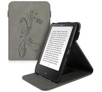 kwmobile Étui à Rabat Compatible avec Tolino Vision 1/2 / 3/4 HD - Coque Liseuse en Simili Cuir avec Support et Élastique - Papillons et Fleurs Gris