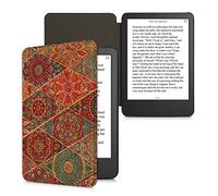 kwmobile Étui Compatible avec Amazon Kindle (2022/2024) - Étui à Rabat Magnétique pour Tablette en Liège Ornement Mandala Fuchsia-Rouge-Bleu