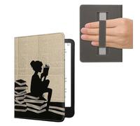 kwmobile Étui Compatible avec Amazon Kindle Paperwhite (2024)/Colorsoft Coque - Étui à Rabat magnétique Tablette eReader Similicuir avec Sangle - Noir-Beige