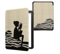 kwmobile Étui Compatible avec Amazon Kindle Paperwhite (2024)/Colorsoft Coque - Étui à Rabat magnétique Tablette eReader Similicuir - Noir-Beige