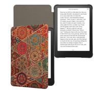 kwmobile Étui Compatible avec Amazon Kindle Paperwhite (2024)/Colorsoft - Étui à Rabat Magnétique pour Tablette en Liège Ornement Mandala Fuchsia-Rouge-Bleu