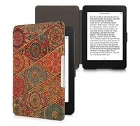 kwmobile Étui Compatible avec Amazon Kindle Paperwhite - Étui à Rabat Magnétique pour Tablette en Liège Ornement Mandala Fuchsia-Rouge-Bleu