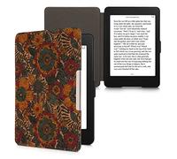 kwmobile Étui Compatible avec Amazon Kindle Paperwhite - Étui à Rabat Magnétique pour Tablette en Liège Fleurs Couleurs Orange-Vert-Rouge