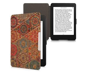 kwmobile Étui Compatible avec Amazon Kindle Paperwhite - Étui à Rabat Magnétique pour Tablette en Liège Ornement Mandala Fuchsia-Rouge-Bleu