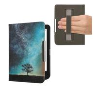 kwmobile Étui Compatible avec Kobo Clara BW/Colour Coque - Étui à Rabat magnétique Tablette eReader Similicuir avec Sangle - Bleu-Gris-Noir
