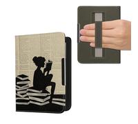 kwmobile Étui Compatible avec Kobo Clara BW/Colour Coque - Étui à Rabat magnétique Tablette eReader Similicuir avec Sangle - Noir-Beige
