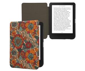 kwmobile Étui Compatible avec Kobo Clara BW/Colour - Étui à Rabat Magnétique pour Tablette en Liège Fleurs Couleurs Orange-Vert-Rouge
