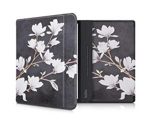 kwmobile Étui Compatible avec Kobo Forma Coque - Étui à Rabat magnétique Tablette eReader Similicuir - Taupe-Blanc-Gris foncé