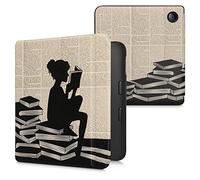 kwmobile Étui Compatible avec Kobo Libra 2 Coque - Étui à Rabat magnétique Tablette eReader Similicuir - Noir-Beige