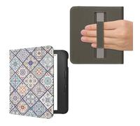 kwmobile Étui Compatible avec Kobo Libra 2 Coque - Étui à Rabat magnétique Tablette eReader Similicuir avec Sangle - Bleu-Orange-Blanc