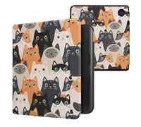 kwmobile Étui Compatible avec Kobo Libra Colour Coque - Étui à Rabat magnétique Tablette eReader Similicuir - Orange-Noir-Blanc