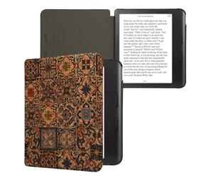 kwmobile Étui Compatible avec Kobo Libra Colour - Étui à Rabat Magnétique pour Tablette en Liège Carreaux avec Motifs Marron-Bleu-Rouge
