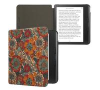 kwmobile Étui Compatible avec Kobo Libra Colour - Étui à Rabat Magnétique pour Tablette en Liège Fleurs Couleurs Orange-Vert-Rouge