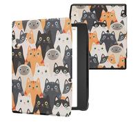 kwmobile Étui Compatible avec Pocketbook Era/Era Color/Era Lite Coque - Étui à Rabat magnétique Tablette eReader Similicuir - Orange-Noir-Blanc