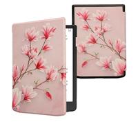 kwmobile Étui Compatible avec Pocketbook InkPad 4/Color 3/2 / Vivlio InkPad 4/Color 3 Coque - Étui à Rabat magnétique Tablette eReader Similicuir - Rose Clair-Blanc-Rose Ancien