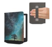 kwmobile Étui Compatible avec Pocketbook Verse/Verse Lite/Pro/Color/Vivlio Light HD Coque - Étui à Rabat magnétique Tablette eReader Similicuir avec Sangle - Bleu-Gris-Noir