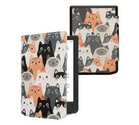 kwmobile Étui Compatible avec Pocketbook Verse/Verse Lite/Pro/Color/Vivlio Light HD Coque - Étui à Rabat magnétique Tablette eReader Similicuir - Orange-Noir-Blanc