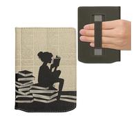 kwmobile Étui Compatible avec Pocketbook Verse/Verse Lite/Pro/Color/Vivlio Light HD Coque - Étui à Rabat magnétique Tablette eReader Similicuir avec Sangle - Noir-Beige