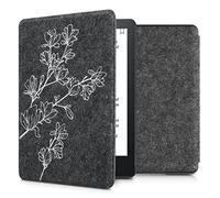 kwmobile Étui liseuse Compatible avec Amazon Kindle Paperwhite 11. Generation 2021 - Housse à Rabat Magnétique en Feutre pour eBook - Magnolias Blanc-Gris foncé
