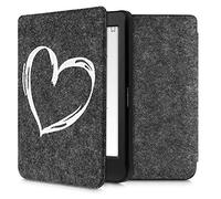 kwmobile Étui liseuse Compatible avec Kobo Nia - Housse à Rabat Magnétique en Feutre pour eBook - cœur Peint Blanc-Gris foncé