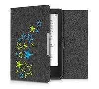 kwmobile Étui liseuse Compatible avec Tolino Vision 1/2 / 3/4 HD - Housse à Rabat Magnétique en Feutre pour eBook - étoile Vert Clair-Bleu-Gris foncé