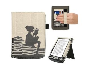 kwmobile Étui pour liseuse électronique Compatible avec Pocketbook Verse/Pro/Color/Vivlio Light/Light HD - Étui Housse Protection Noir-Beige