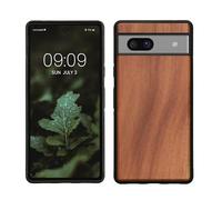 kwmobile Housse Compatible avec Google Pixel 7a Coque - Étui de Protection Rigide en Bois avec Cadre en TPU - Marron Vintage-Marron Acacia