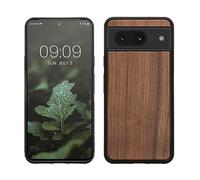 kwmobile Housse Compatible avec Google Pixel 8 Coque - Étui de Protection Rigide en Bois avec Cadre en TPU - Brun foncé Noyer