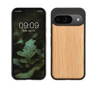 kwmobile Housse Compatible avec Google Pixel 9 / Pixel 9 Pro Coque - Étui de Protection Rigide en Bois avec Cadre en TPU - Marron Clair-Marron chêne