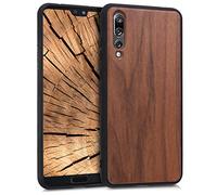 kwmobile Housse Compatible avec Huawei P20 Procoque - Étui de Protection Rigide en Bois avec Cadre en TPU - Brun foncé