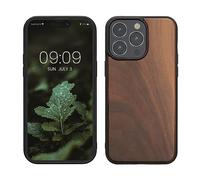 kwmobile Housse Compatible avec iPhone 15 Pro Max Coque - Étui de Protection Rigide en Bois avec Cadre en TPU - Brun foncé
