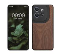 kwmobile Housse Compatible avec Motorola Edge 50 Neo/ThinkPhone 25coque - Étui de Protection Rigide en Bois avec Cadre en TPU - Brun foncé