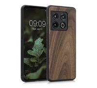 kwmobile Housse Compatible avec OnePlus 10 Pro 5Gcoque - Étui de Protection Rigide en Bois avec Cadre en TPU - Brun foncé
