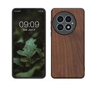 kwmobile Housse Compatible avec OnePlus 13coque - Étui de Protection Rigide en Bois avec Cadre en TPU - Brun foncé