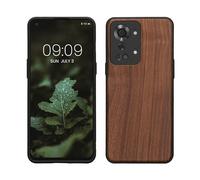 kwmobile Housse Compatible avec OnePlus Nord 2T 5Gcoque - Étui de Protection Rigide en Bois avec Cadre en TPU - Brun foncé