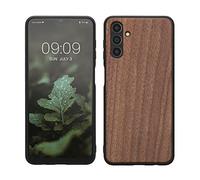 kwmobile Housse Compatible avec Samsung Galaxy A04scoque - Étui de Protection Rigide en Bois avec Cadre en TPU - Brun foncé