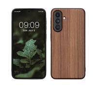 kwmobile Housse Compatible avec Samsung Galaxy A56 5Gcoque - Étui de Protection Rigide en Bois avec Cadre en TPU - Brun foncé