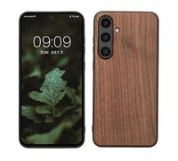 kwmobile Housse Compatible avec Samsung Galaxy S24 FEcoque - Étui de Protection Rigide en Bois avec Cadre en TPU - Brun foncé
