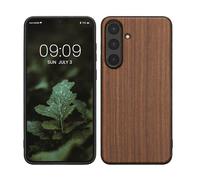kwmobile Housse Compatible avec Samsung Galaxy S25 FE Coque - Étui de Protection Rigide en Bois avec Cadre en TPU - Brun foncé Bois
