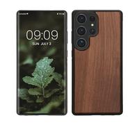 kwmobile Housse Compatible avec Samsung Galaxy S25 Ultra Coque - Étui de Protection Rigide en Bois avec Cadre en TPU - Brun foncé Bois