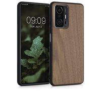 kwmobile Housse Compatible avec Xiaomi 11T / 11T Procoque - Étui de Protection Rigide en Bois avec Cadre en TPU - Brun foncé