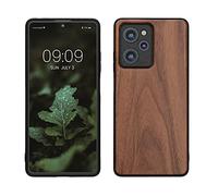 kwmobile Housse Compatible avec Xiaomi Poco X5 Pro 5Gcoque - Étui de Protection Rigide en Bois avec Cadre en TPU - Brun foncé