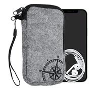 kwmobile Housse de Protection pour Smartphone Compatible avec L - 6,5" - Sacoche de Protection Téléphone Portable en Feutre Boussole Noir-Gris Clair