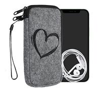 kwmobile Housse de Protection pour Smartphone Compatible avec XL - 6,7/6,8" - Sacoche de Protection Téléphone Portable en Feutre cœur Peint Noir-Gris Clair